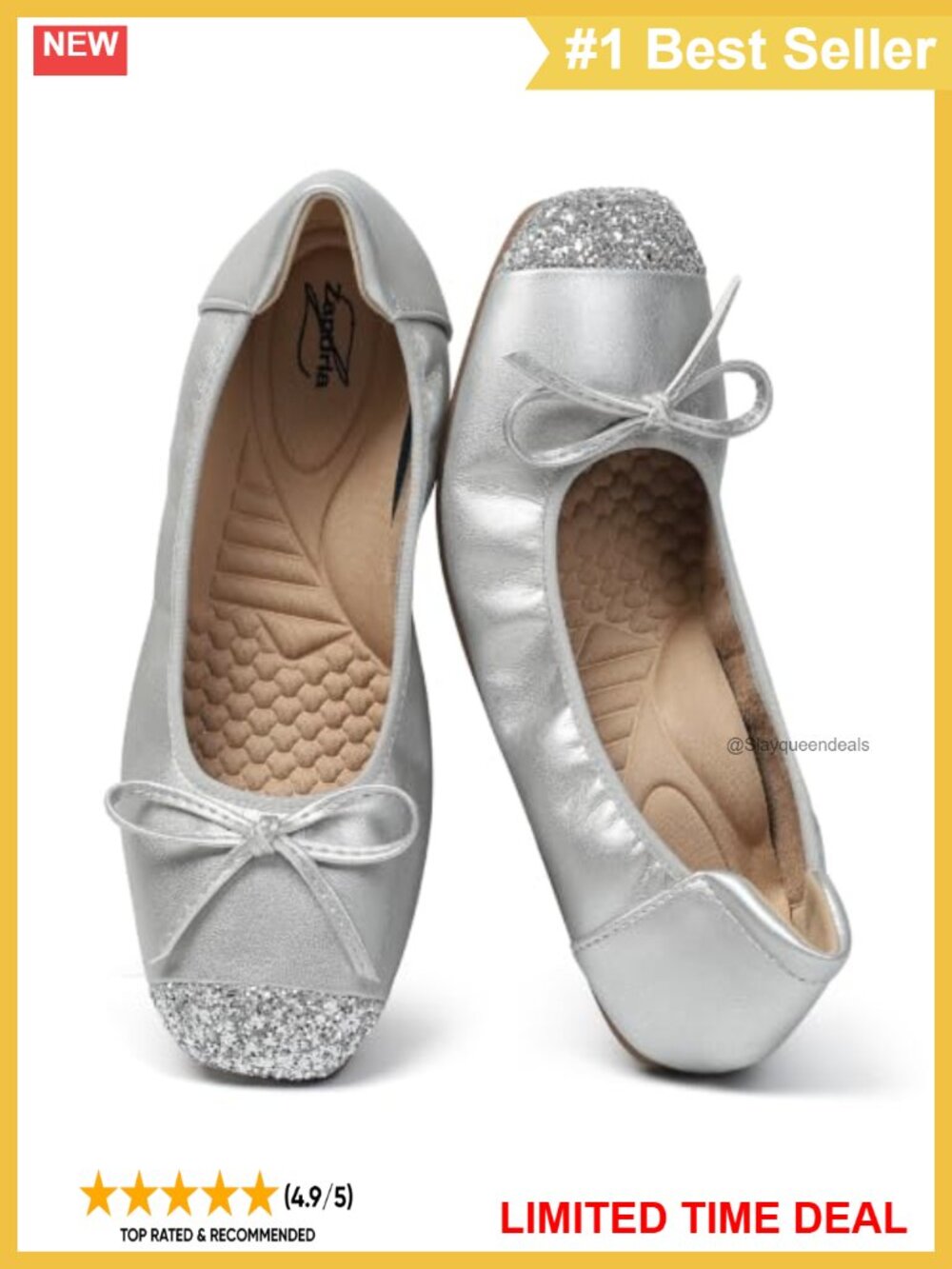Foldable Ballet Flats Square Toe Bow Slip On Faux Leather Women's Shoes
